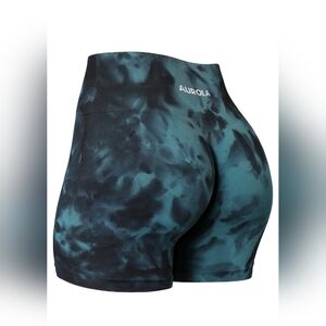 Aurola Women's Tie-Dye Bike Shorts - Black and Teal XS